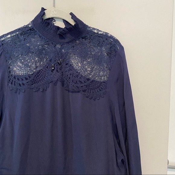 Magali Pascal Dress Anthropologie Navy Blue Clemence Lace Silk Coquette Mini - Picture 3 of 13